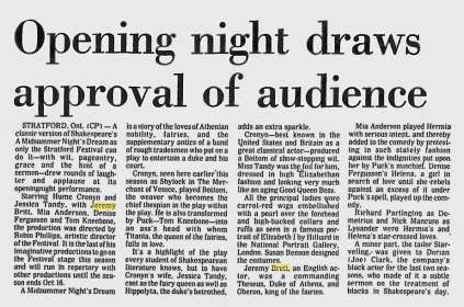 Opening Night Draws Approval Of Audience; The Leader-Post; 20 Août 1976