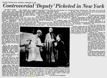 Controversial &lsquo;Deputy&lsquo; Picketed in New York; The Windsor Star; 27 Février 1964