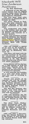 Macbeth Will Star Anderson And Evans; The Modesto Bee; 18 Novembre 1960