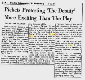  Pickets Protesting &lsquo;The Deputy&lsquo; More Exciting Than The Play; The Evening Independent; 27 Février 1964 