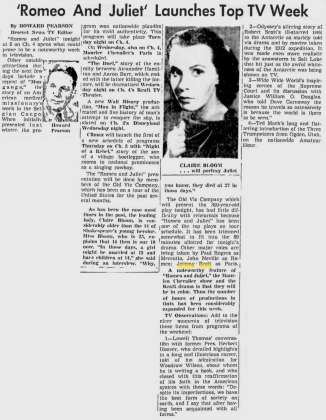  &lsquo;Romeo And Juliet&lsquo; Launches Top TV; The Deseret News; 4 Mars 1957 