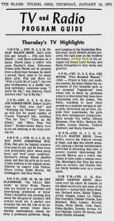 Thursday&lsquo;s TV Highlights; Toledo Blade; 14 Janvier 1971